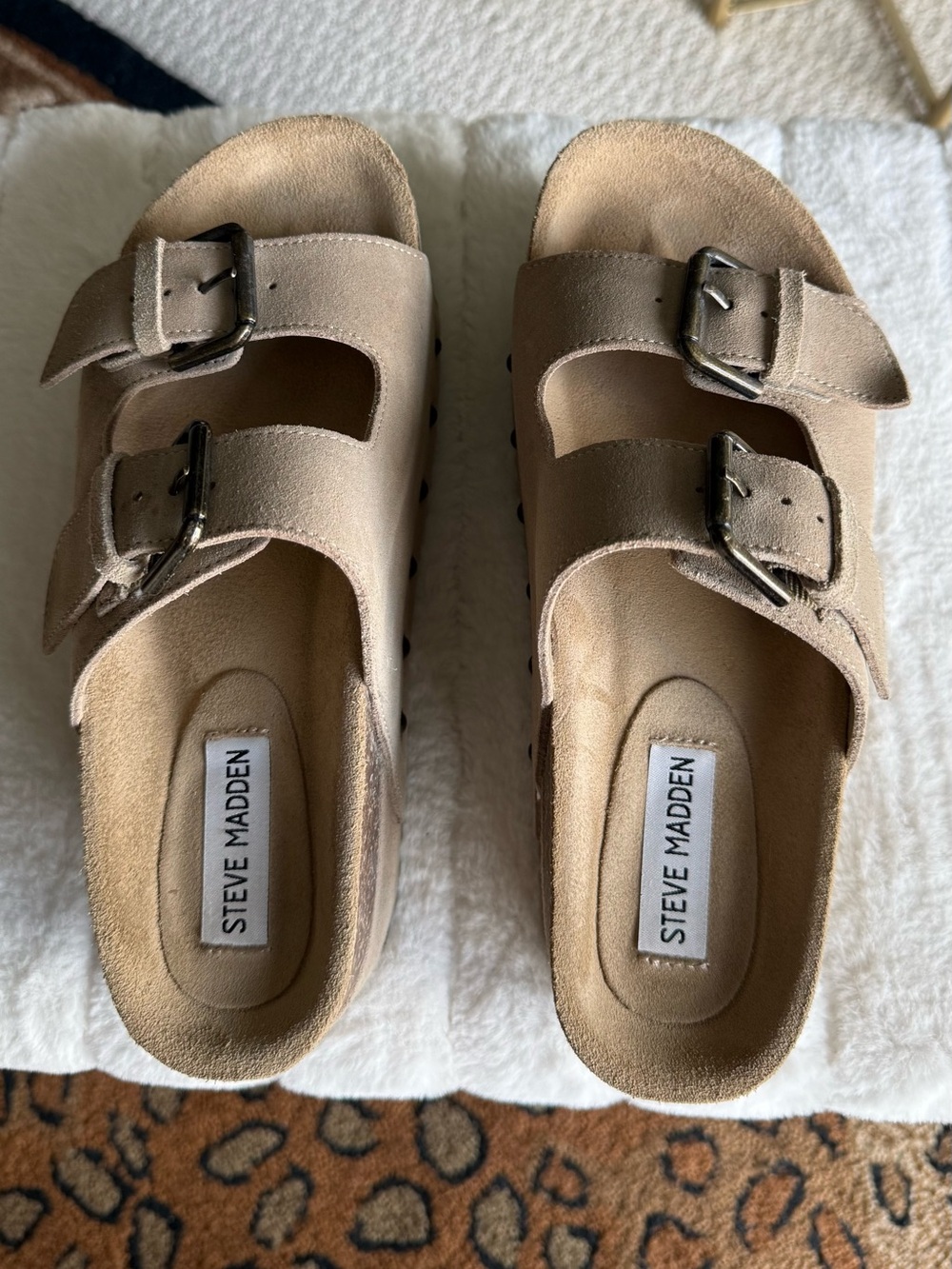 Steve Madden Kali Platform Sandals in Taupe Beige, 7.5